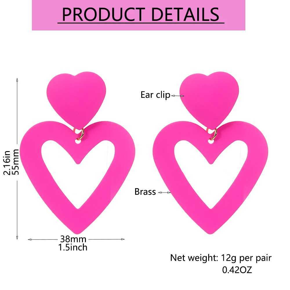 Pink double heart clip earrings hanging for women no perforations heart-shaped earrings Valentines Day Mothers Day gift W241017