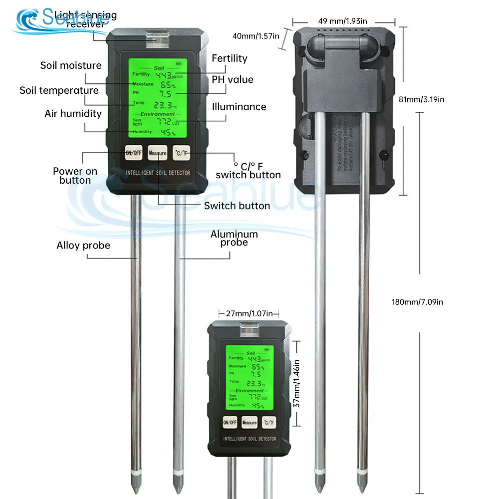 High precision soil pH tester Soil moisture/PH/temperature Sunshine intensity tester Garden plant soil tester Soil pH testing 241016