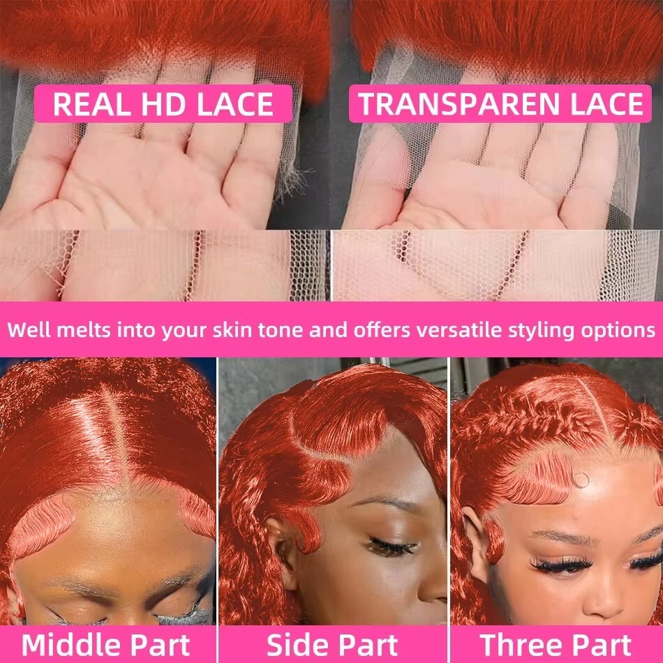 Luvin 30 32 Inches Straight Ginger Orange Human Hair Wig Lace Front 13X4 13X6 HD Frontal Colored Wigs Preplucked For Women