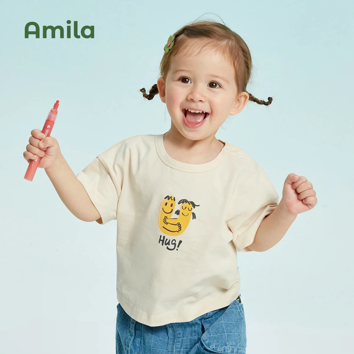 Amila Childrens Cothing Family Hortsleeved Tshirt Parentchild Wear Summer Outing Season Cotton Tops 241017