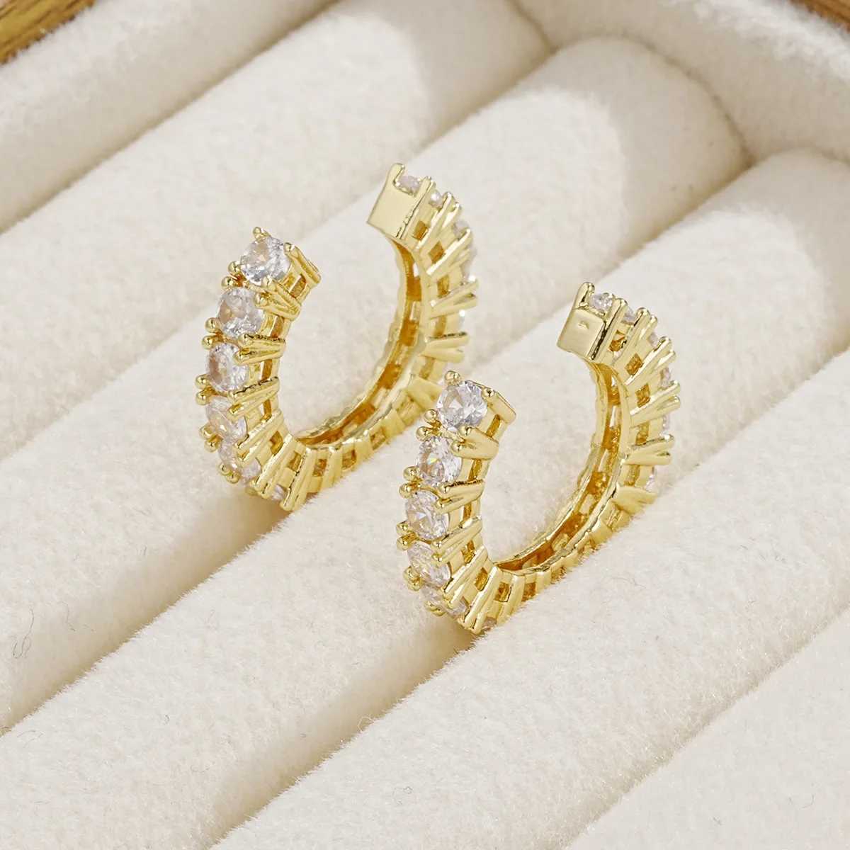 2pcs full rhinestone zircon earrings with cuffs and ear clips suitable for women non perforated C-shaped earmuffs W241017