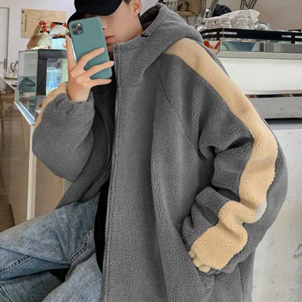 Casual retro wool mens jacket oversized contrasting color jacket warm mens jacket winter park jacket mens clothing M241017