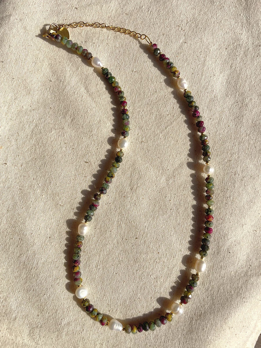 Natural freshwater pearl green natural stone necklace for women sweet and cool n bead pearl necklace 241017