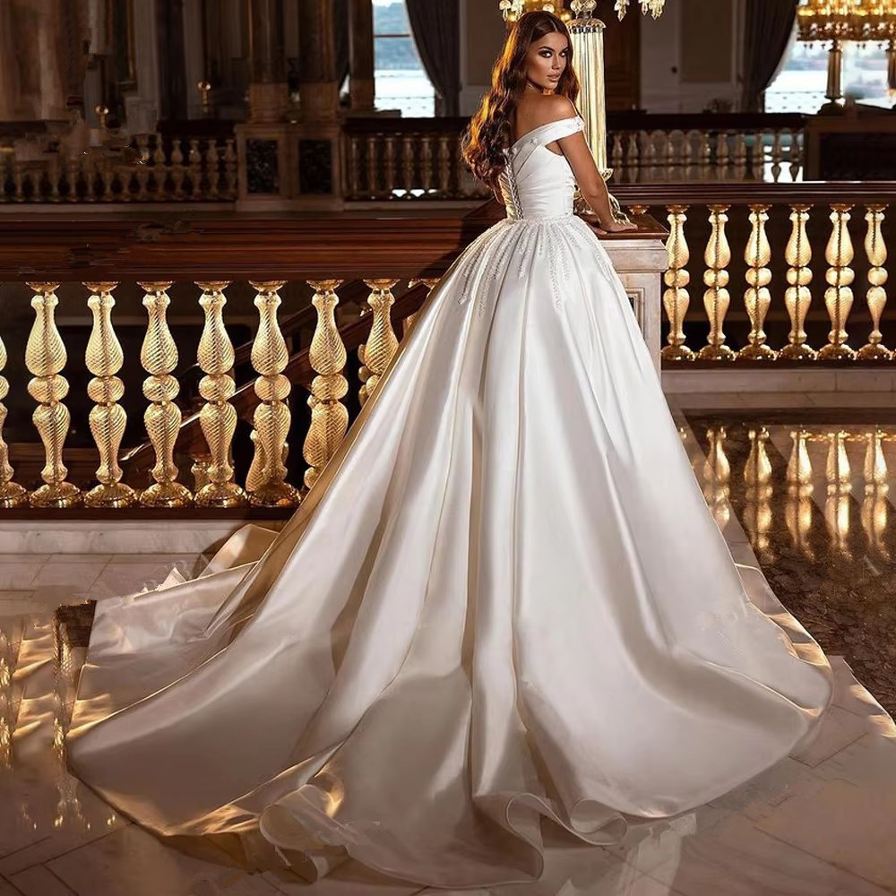 Plus Size Sweetheart Wedding Dresses 2024 Off The Shoulder 2 In 1 Detachable Train Beaded Princess Bridal Gowns Vestido de Noiva