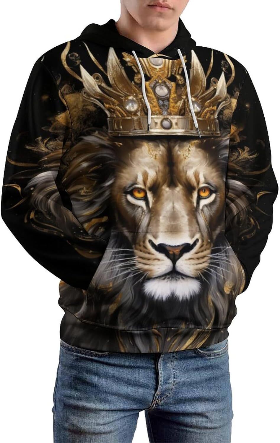 Hoodie for Mens Womens Mens Ancient Lion King Hoodie 3D Novelty Pattern Printed Psychedelic Cool Pull Cord Sweatshirt Hoodie Graphic Fashionable and W