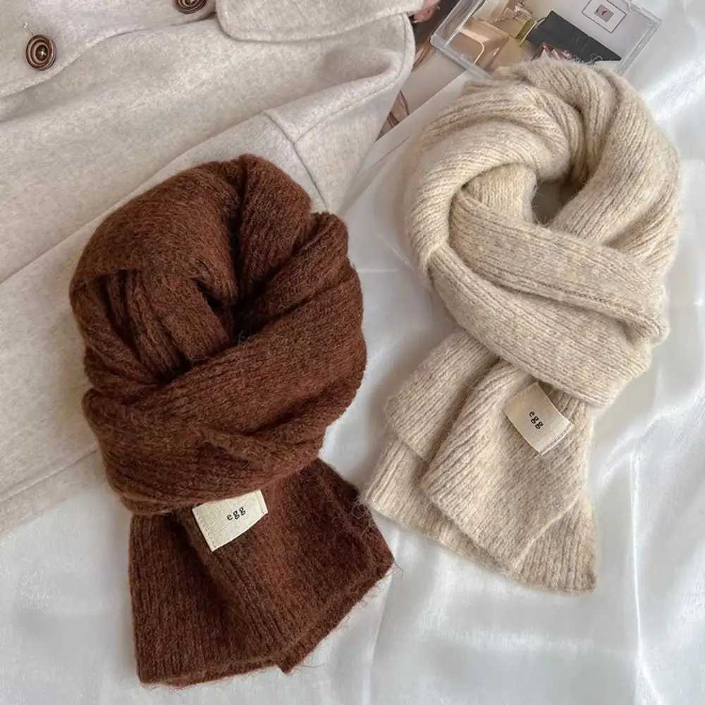 Simple plush Mohair long shawl wool scarf winter scarf solid color knitted open collar wool X241017
