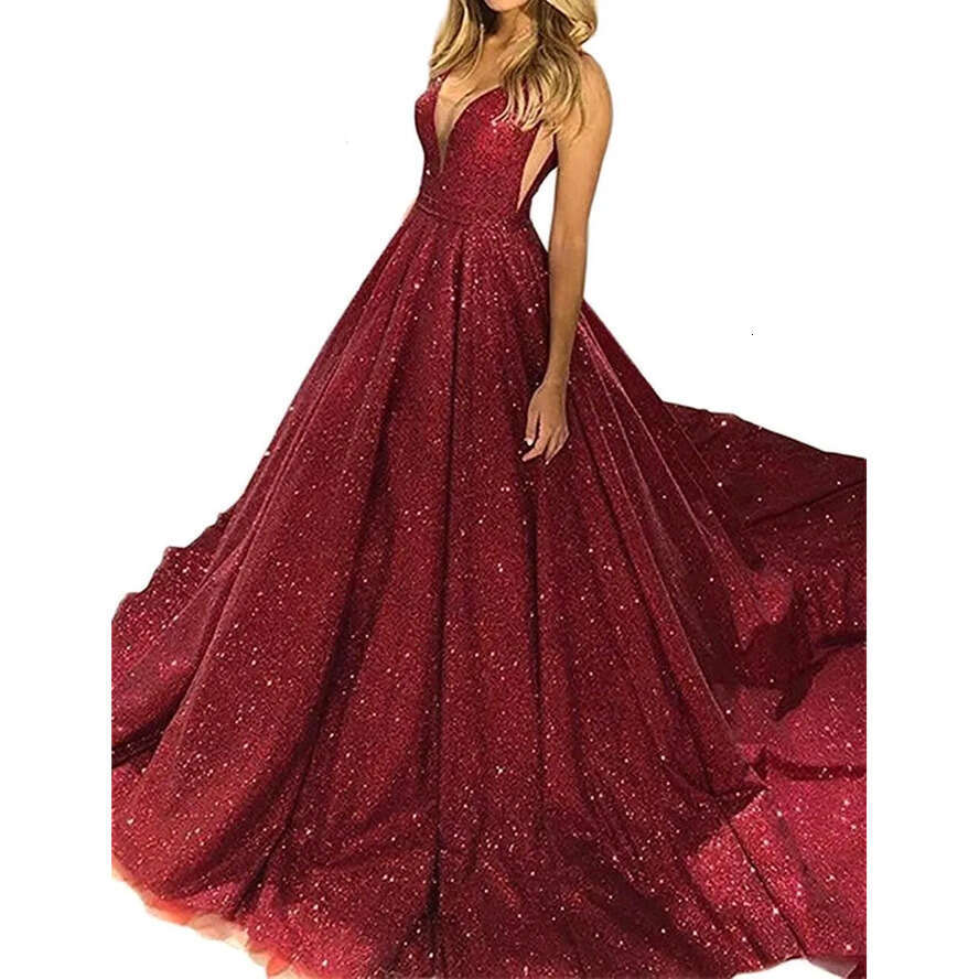 Gold Gorgeous Sequined Rose Prom Dresses 2019 V Neck Sparkg Sequin A-E Backless Evening Party Gowns Robe De Soiree Bm0246