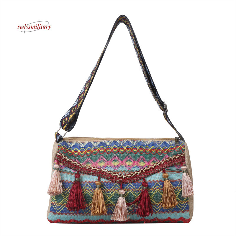 Ethnic shoulder small square 2024 new popular Bohemian style simple and niche crossbody travel women's bag#15 swissmilitary