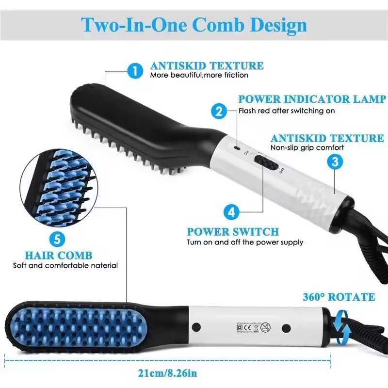 Portable Professional Mens hair straightener Beard grooming Electric comb 2-in-1 Mini ion hair straightenerXJ241016