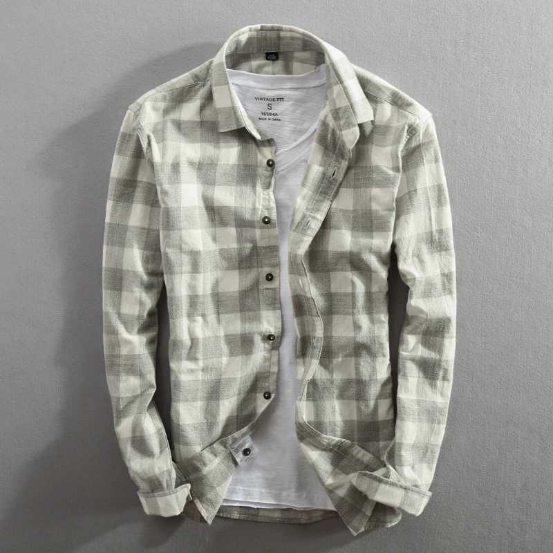 2019 Spring And Autumn Vintage China Style Classic Plaid Cotton Long Sleeve Blue Shirt Male Casual Slim Fit Shirt Import Clothes LX241017