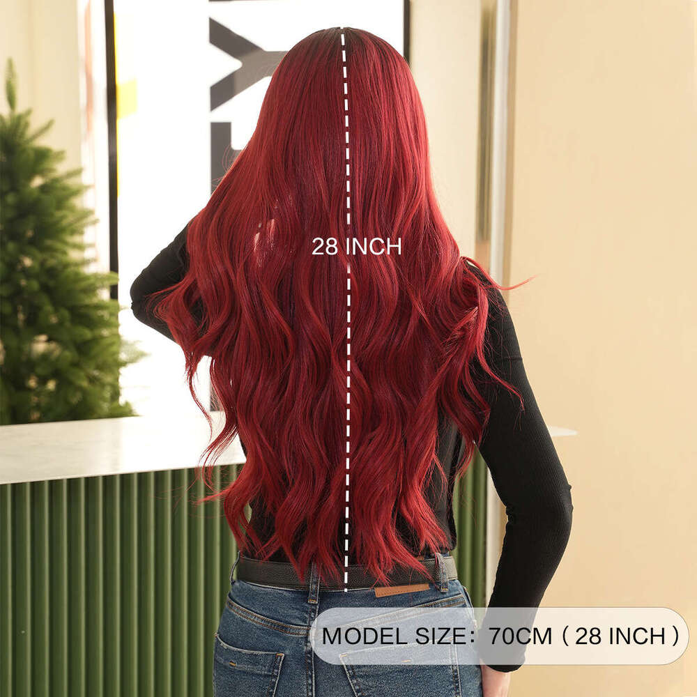 Ladies' Wig Rose Long Curly Hair Big Wave Synthetic Nized Headset Ombre Red Wigs