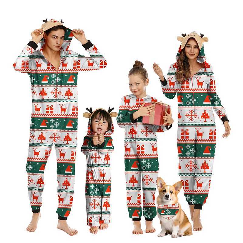 Christmas Family Matching Set Cartoon Elk Printed Pajama Hoodie Adult Childrens Family Pajama Set Christmas Costume W241015