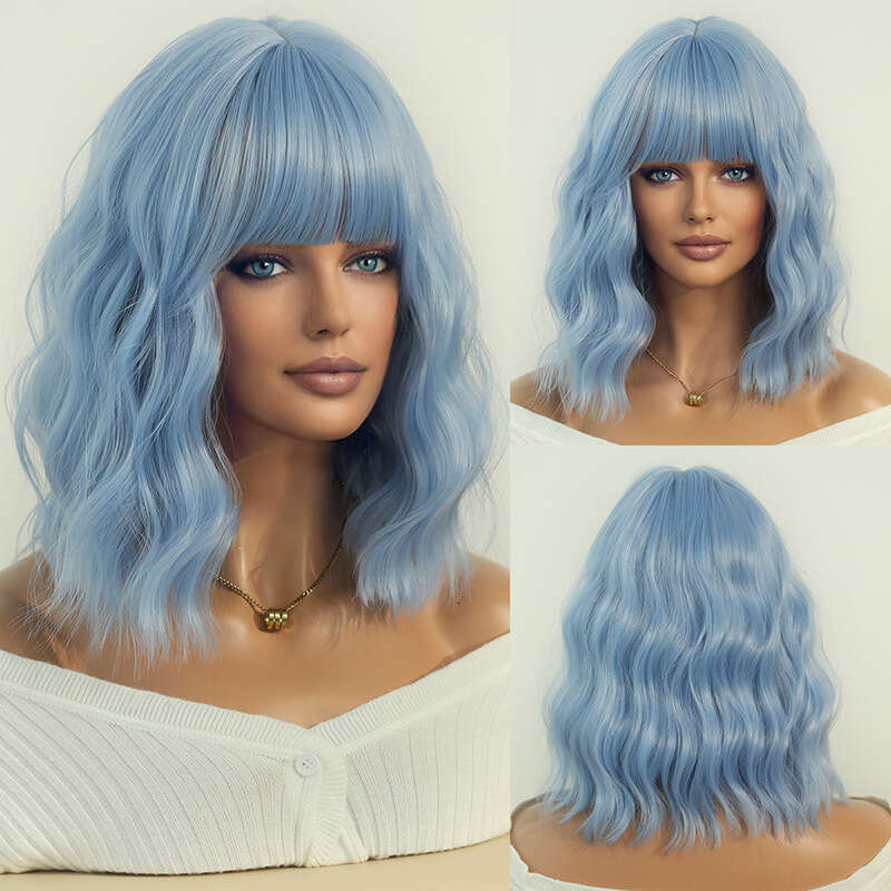 New Dirty Orange Wig Women's Short Air Bangs Medium Long Curly Synthetic Hair Cover