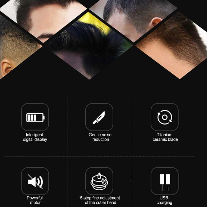 Electric hair clipper wireless professional trimmer LED display screen ceramic blade household low-noise mens hair cutting tool W241017