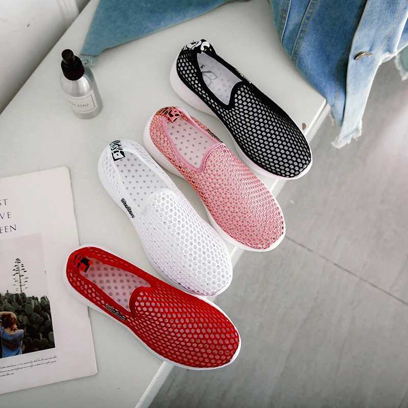 2021 Womens Casual Shoes Soft Portable Sports Shoes Walking Shoes Flat Shoes Womens Breathable Sliding Hollow Sports Shoes Y241017
