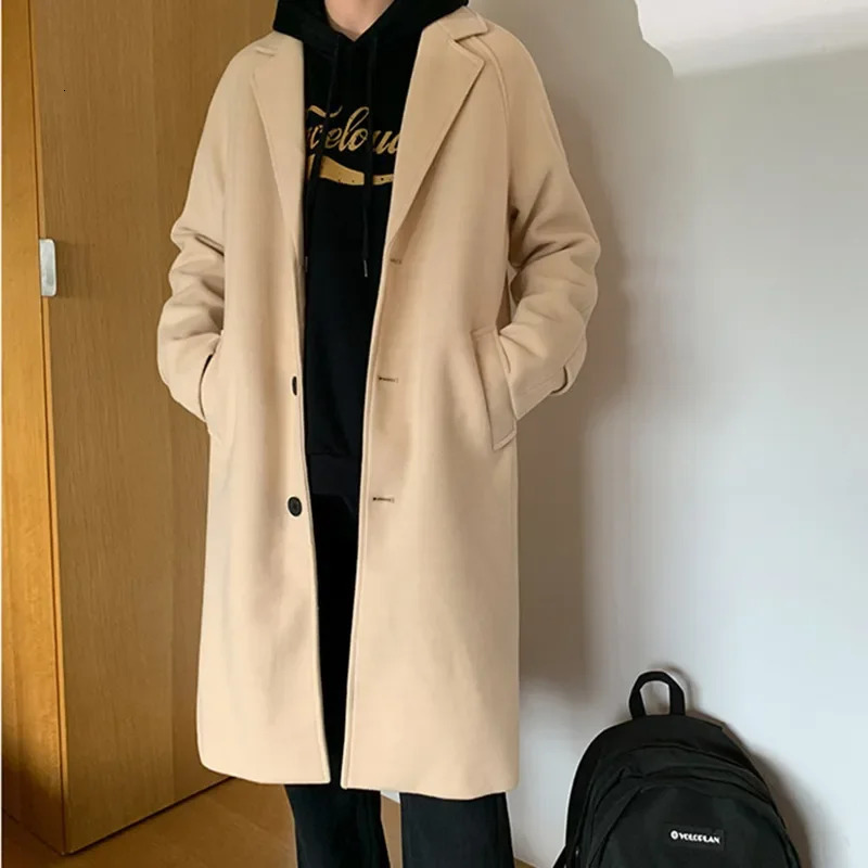 Legible Mens Winter Jacket Casual Loose Wool Coat Man Autumn Solid Long Coats for Men 241017