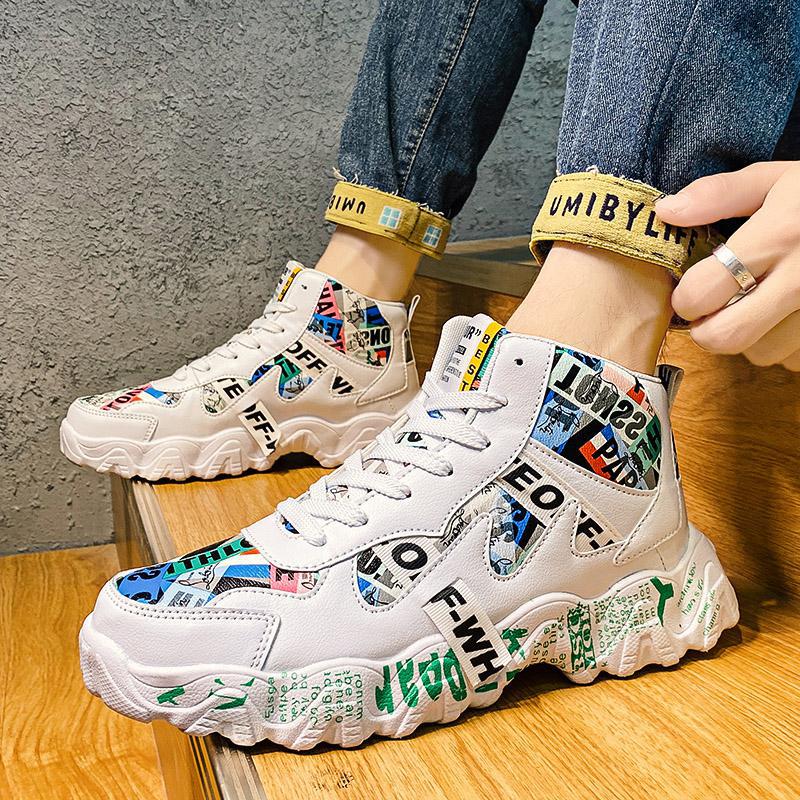Men Women Running Shoes Trendy Tennis High top Fashion PU Leather Platform Sneaker for Outdoor Activities