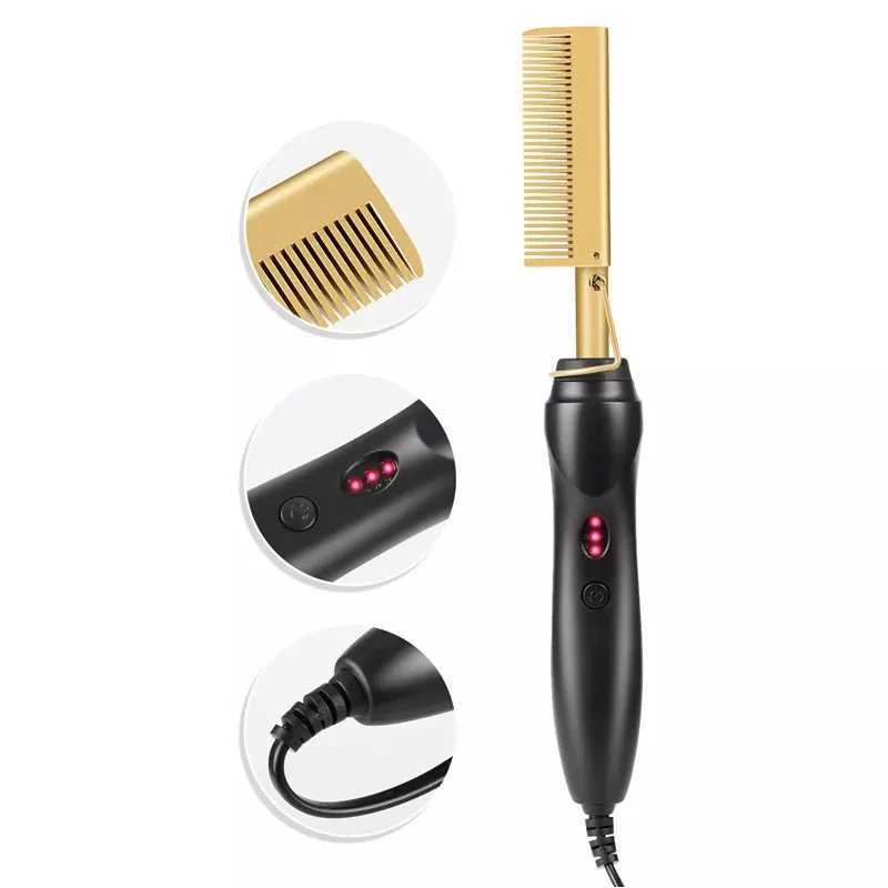 Hot Comb Electric Hair Straightener Brush Multi-functional Dry And Wet Use Portable Copper CombXJ241016