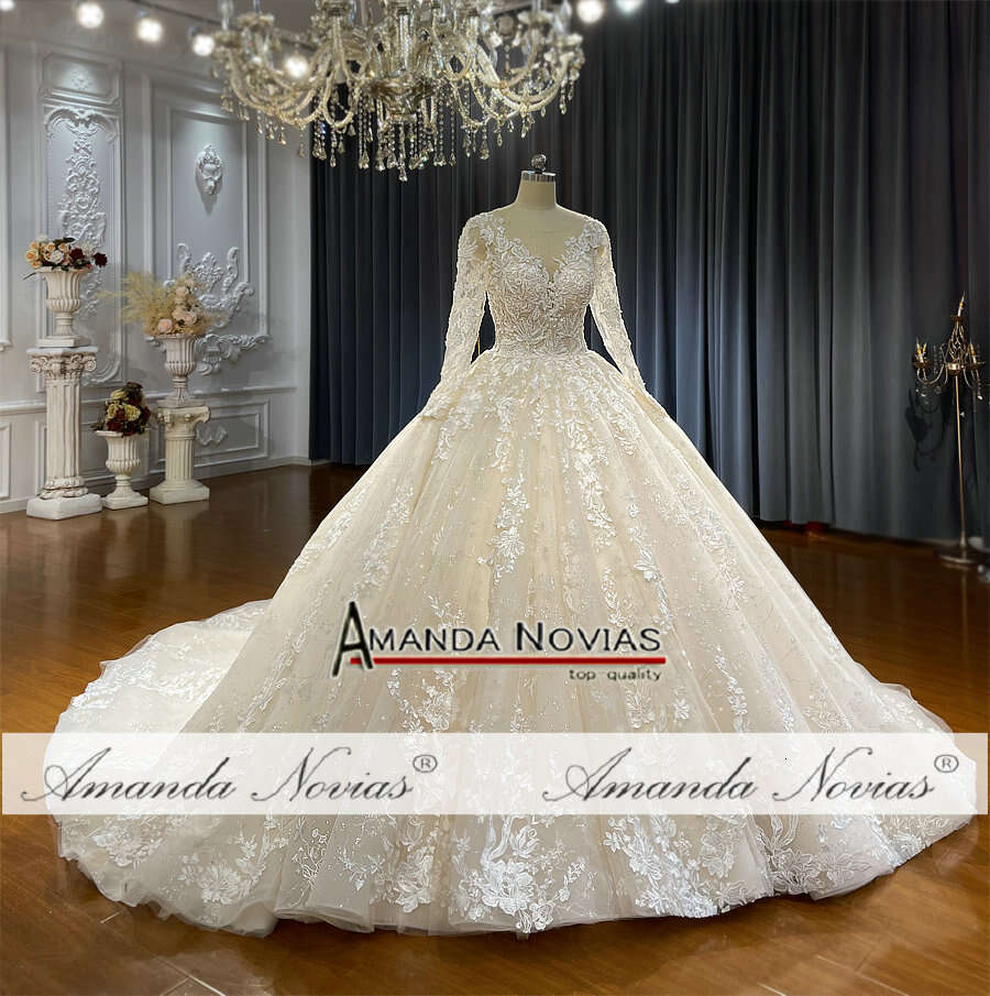Champagne Color Full Lace Wedding Gown With Veil