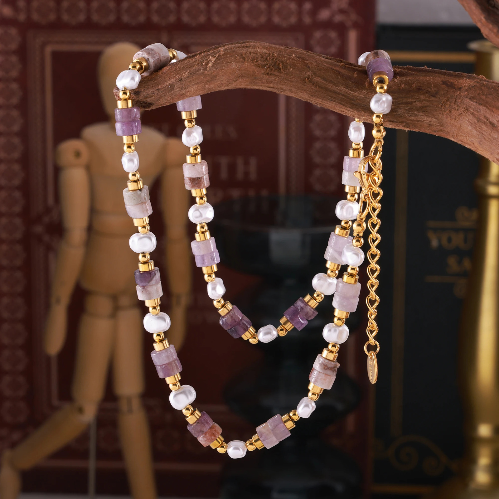 Bohemian amethyst necklace womens stainless steel bead chain s pearls womens necklace charm jewelry 241017