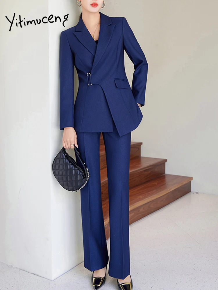 Brown Navy Blue Black Womens Formal Pants Set Jacket and Trouser Work Clothes Autumn Winter 2piece 241009