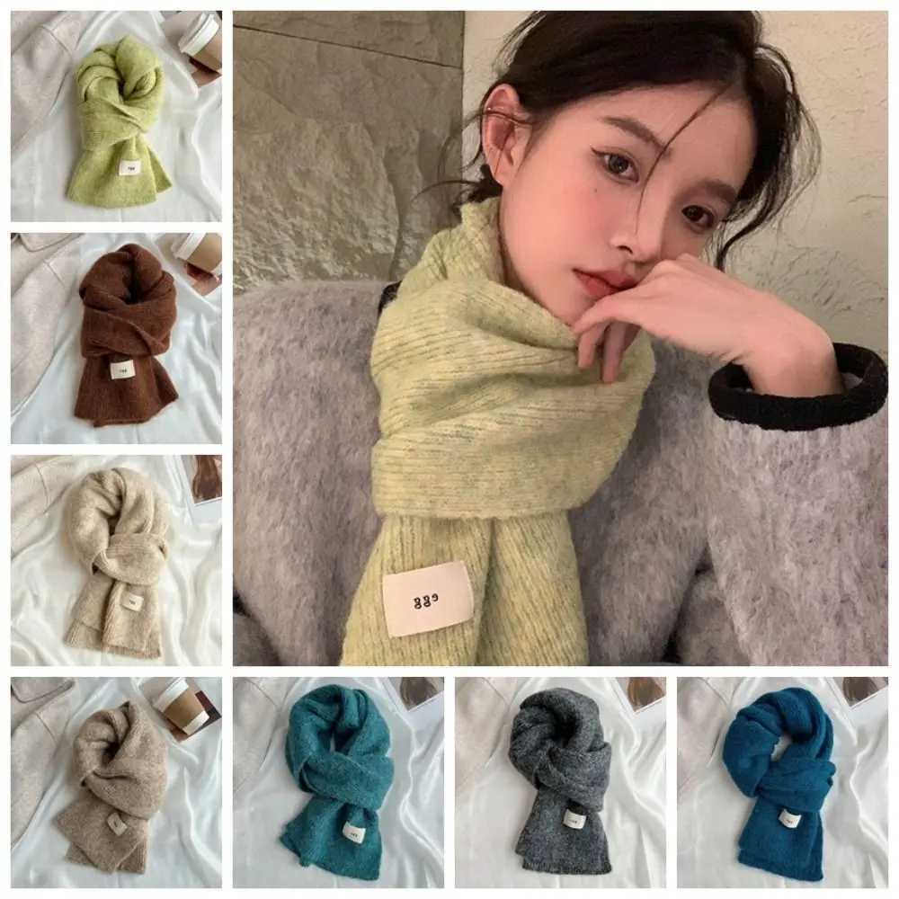 Simple plush Mohair long shawl wool scarf winter scarf solid color knitted open collar wool X241017