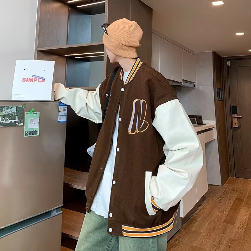 2024 Casual Jackets Embroidery Baseball Uniform Fashion Splicing Jacket Trendy Men's Couple High Street Motorcycle Coat