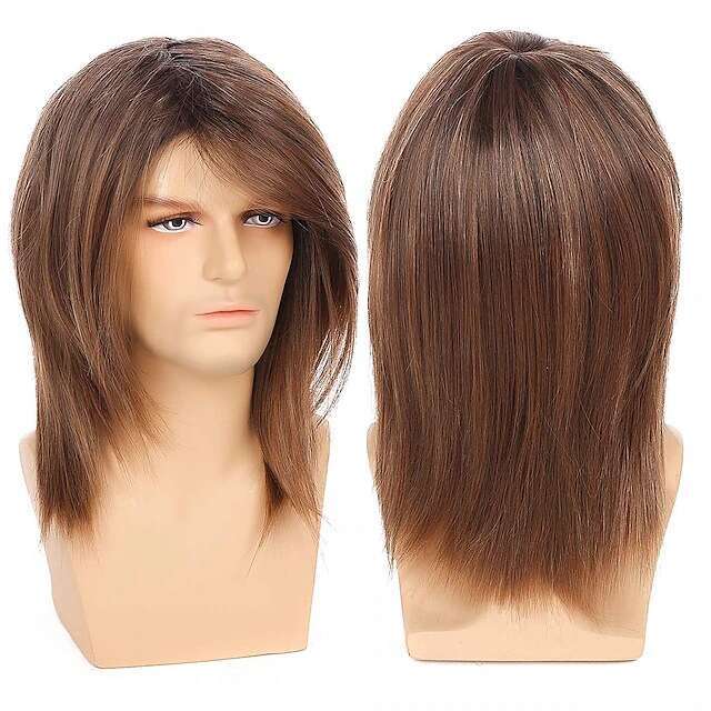 Men's Synthetic Mechanism Wig Shoulder Length Men's Style With Broken Hair Brown Fake Headband WIGS
