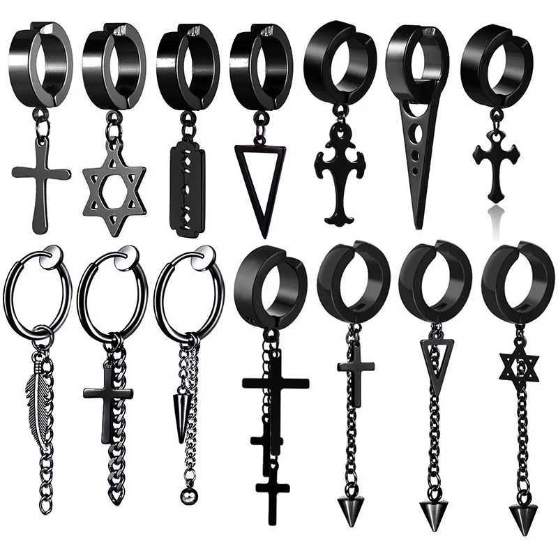1 piece of punk stainless steel clip earrings suitable for men women black non perforated Gothic jewelry boys and girls W241017