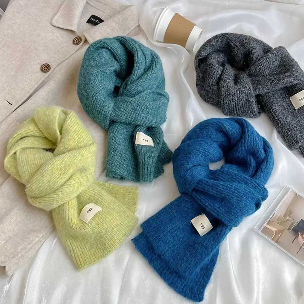 Simple plush Mohair long shawl wool scarf winter scarf solid color knitted open collar wool X241017