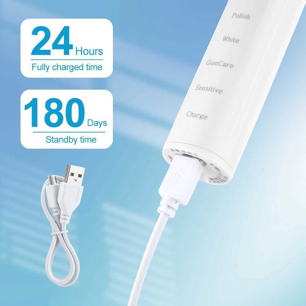 Intelligent electric toothbrush USB charging teeth cleaning and whitening sonic toothbrush timed teeth brush with replacement head M241017