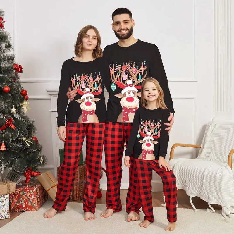 Christmas Pajamas Family Matching Set Christmas Tree/Hat Letter Top Flat Pants Adult Mother Children Pajamas Family Clothing W241015