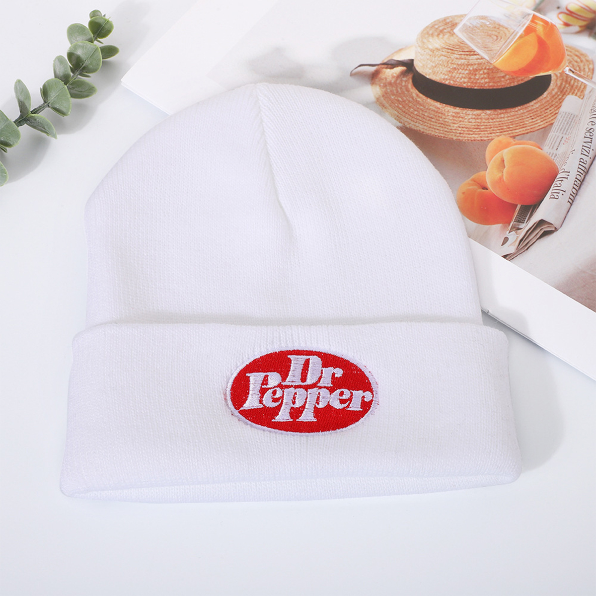 Trendy DR Initial Design Round Top Knit Beanie - Perfect for Cold Weather Comfort