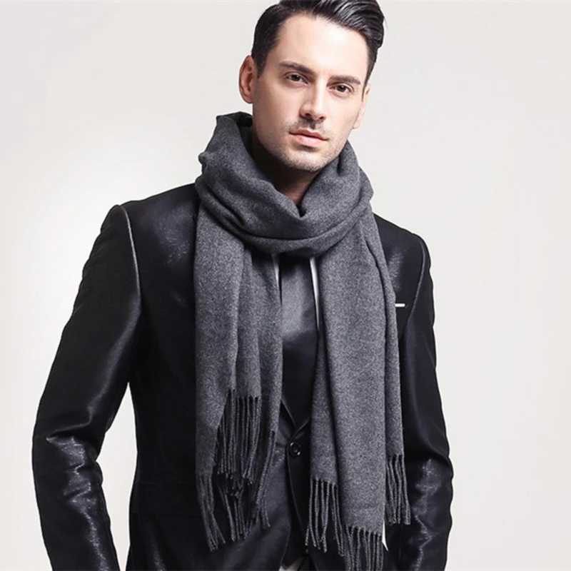 Classic solid scarf mens cashmere soft knitted striped scarf long tassel neck warm mens winter scarf 2023 new item X241017