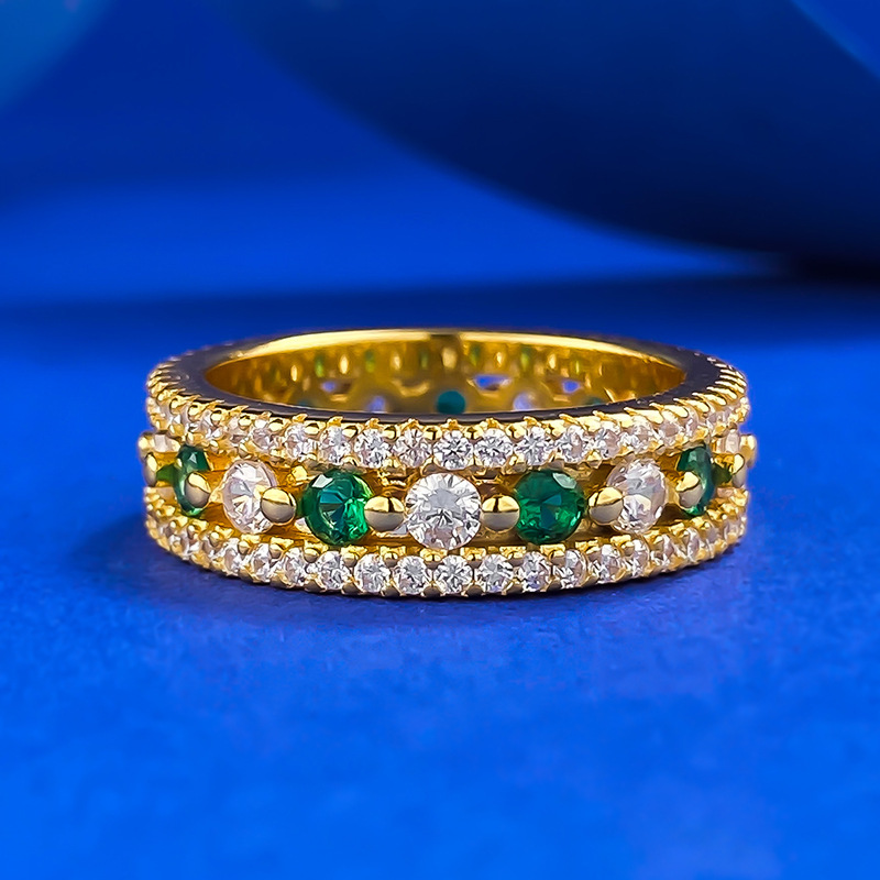 Sterg Sier Emerald Moissanite Engagement Ring| Real Dia Eternity Band