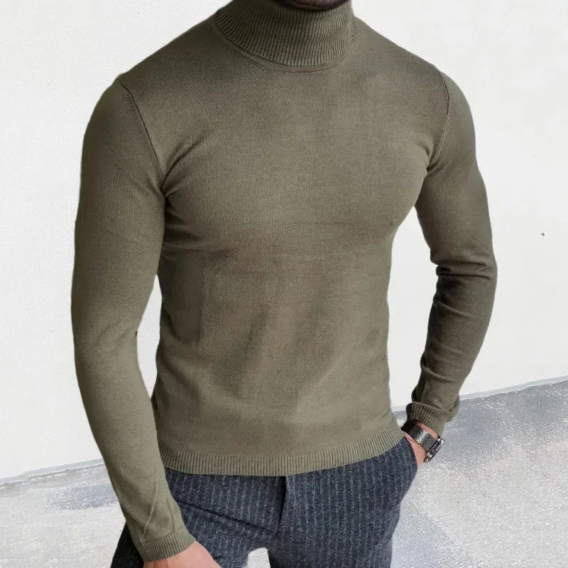 FallWinter Turtleneck Sweater Slim Fit Pullover Bottom Muscle Mens 241017