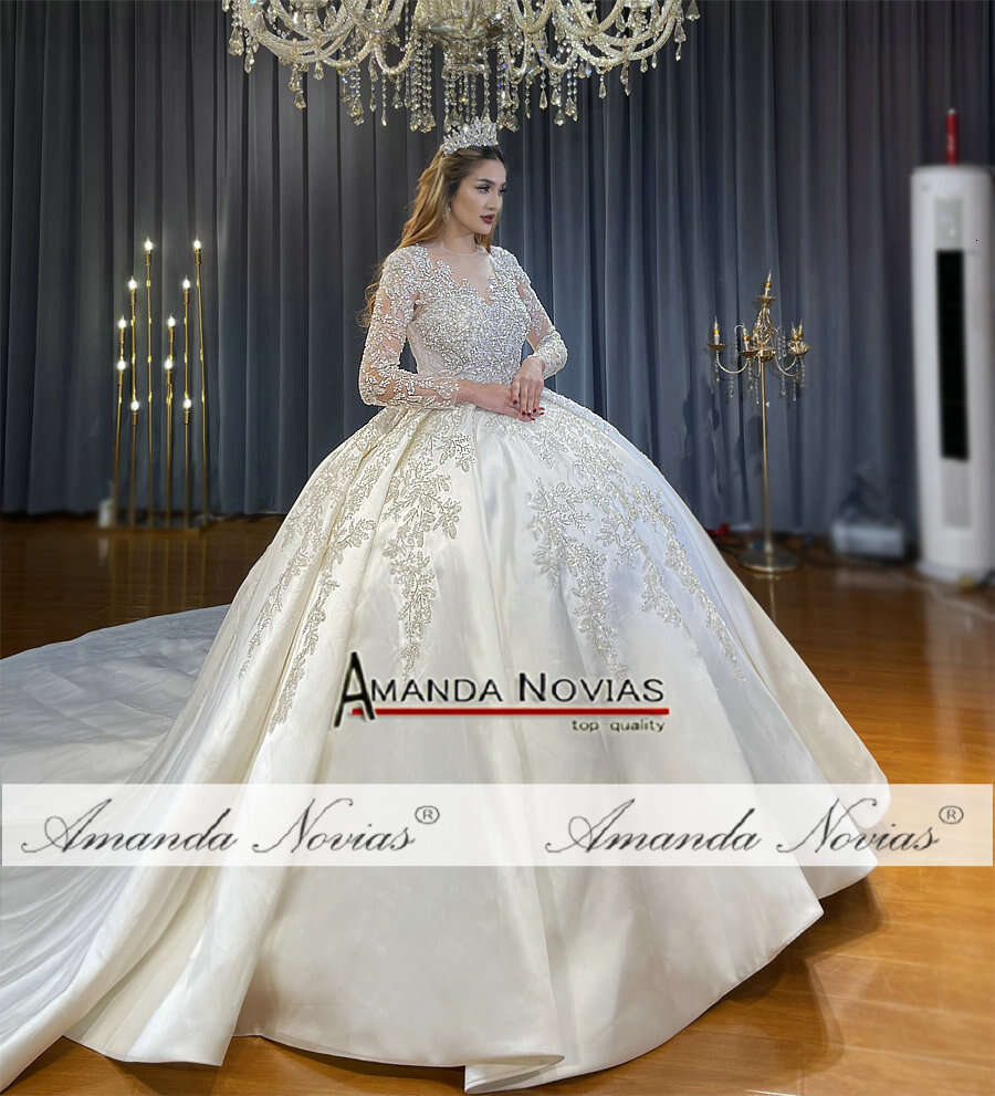 Ball Gown Lace Applique Satin Wedding Dress