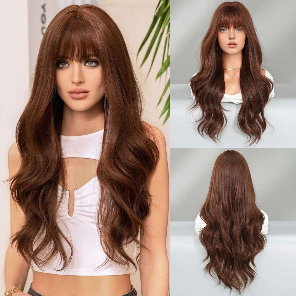 Wig, Women's Long Curly Hair, Warm Brown, Daily All Season Wig, High Temperature Silk Full Head Cover