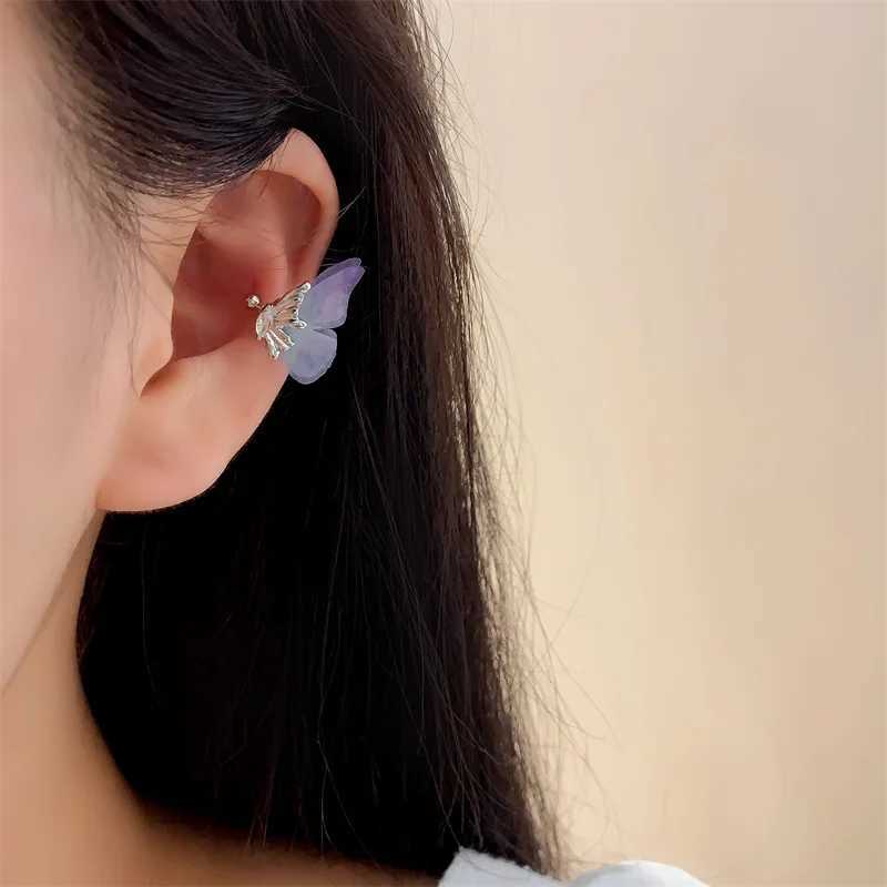 Exquisite blue chiffon butterfly clip earrings suitable for women non perforated bow knot zircon ear bone earrings fashionable jewelry party gifts W24