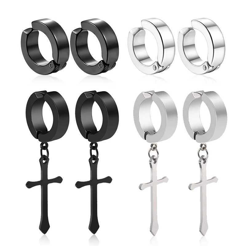 1/6 pairs of unperforated earrings titanium steel clips fake earrings round ear clips suitable for women men punk party fashion sexy jewelry W241017
