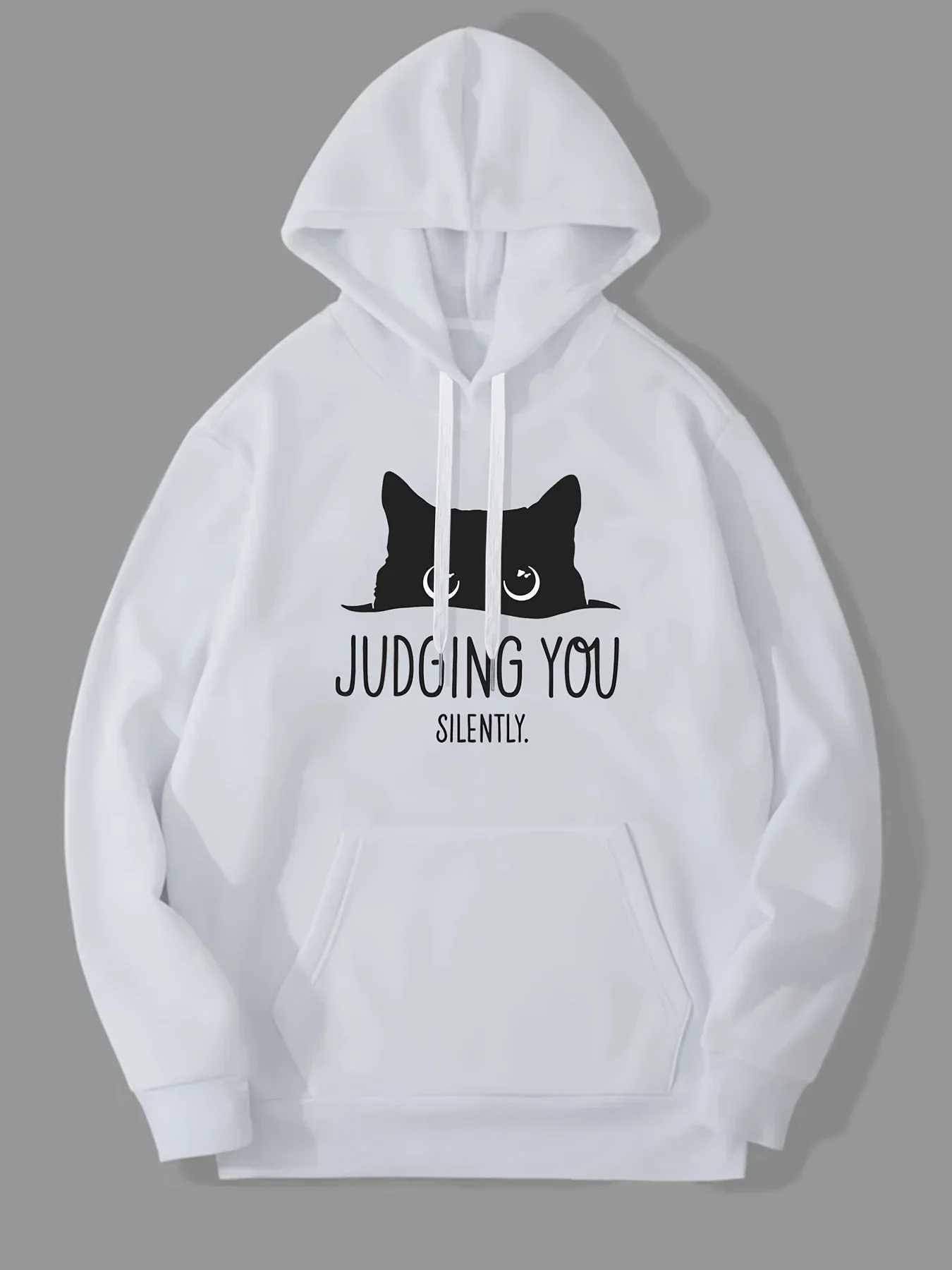 Cozy Mens Black Cat Fleece Hoodie | Machine Washable Casual Pullover with Kangaroo Pocket | Warmth and Style for Fall/WinterX241016