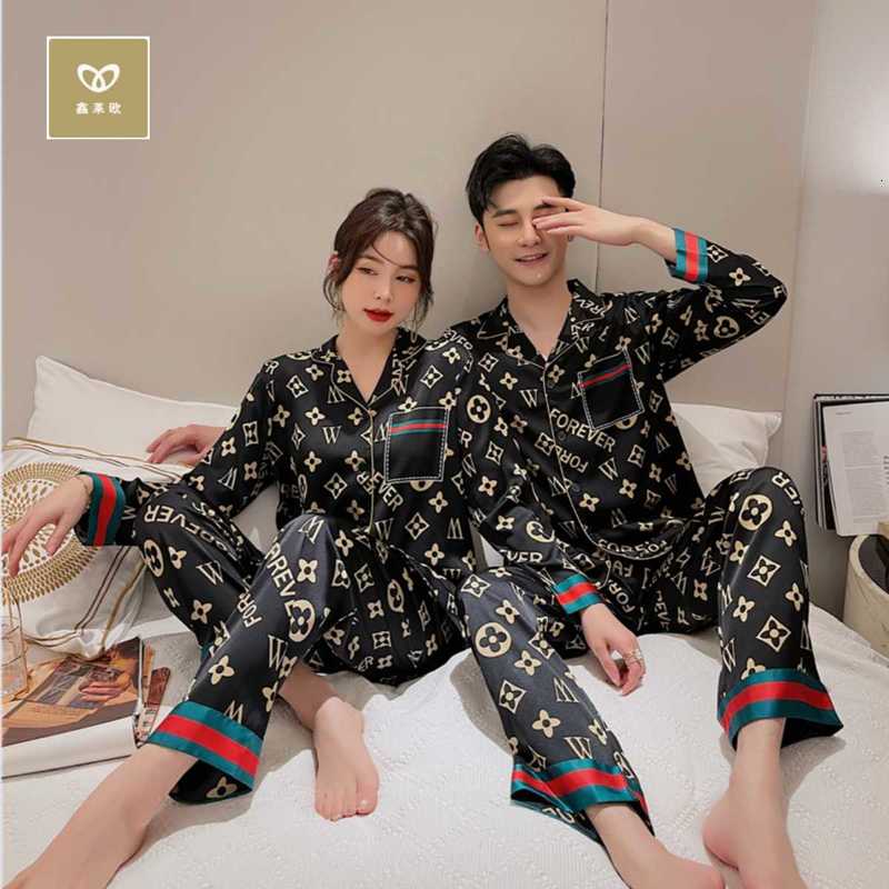 sleepwear designer women Couple Spring and Autumn style Ice Silk Women New end Black Outable Home Set