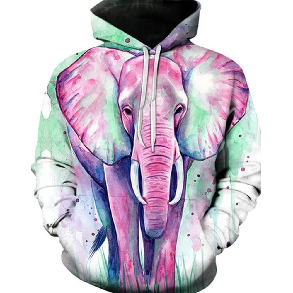 Hoodie for Mens Womens Unisex Funny Animal Hoodies 3D Print Elephant Hooded Sweatshirt Pullover Graphic Hoodies sweatshirt Fashionable and Warm