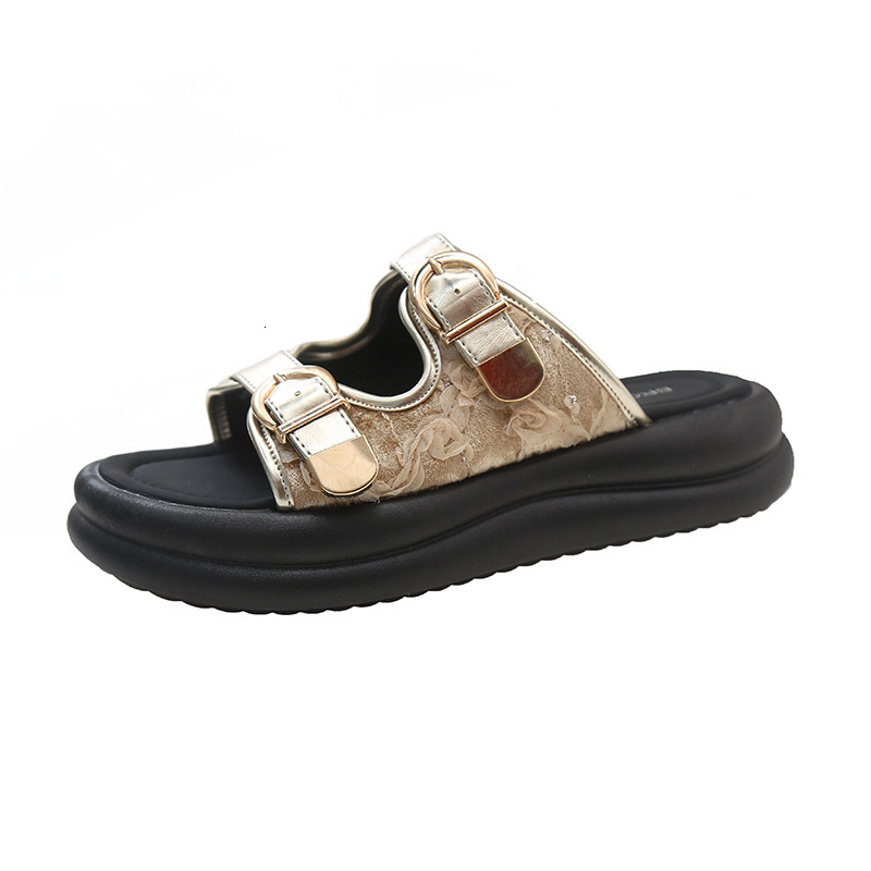 Women S Slippers New Summer Outerwear With Thick Sole One Line Exposed Toe Buckle Chinese Style Matching Skirt Sandal JJ D Ddmythur