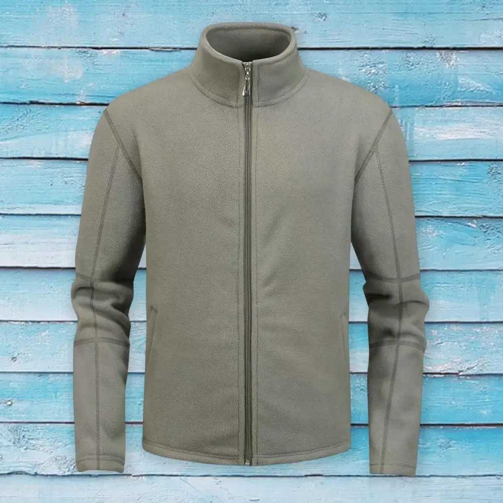 Men Jacket Stand Collar Long Sleeve Polar Fleece Zipper Placket Coat With Pockets Double Sided Wear Thickened OutwearXJ241017