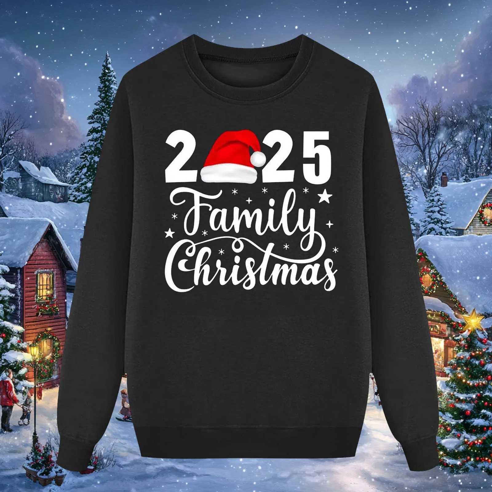 New Family Christmas Sweaters for 2025 Kawaii Letter Printed Outerwear for Festival Party Mother Kids Matching Outfits Navida W241015
