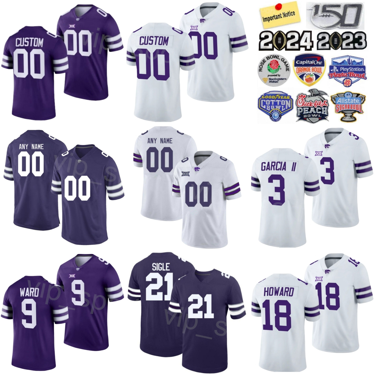 Men Youth Women Football College 5 Avery Johnson Jersey 31 DJ Giddens 21 Marques Sigle 3 RJ Garcia II 18 Will Howard 9 Treshaun Ward Team Purple White University KSW