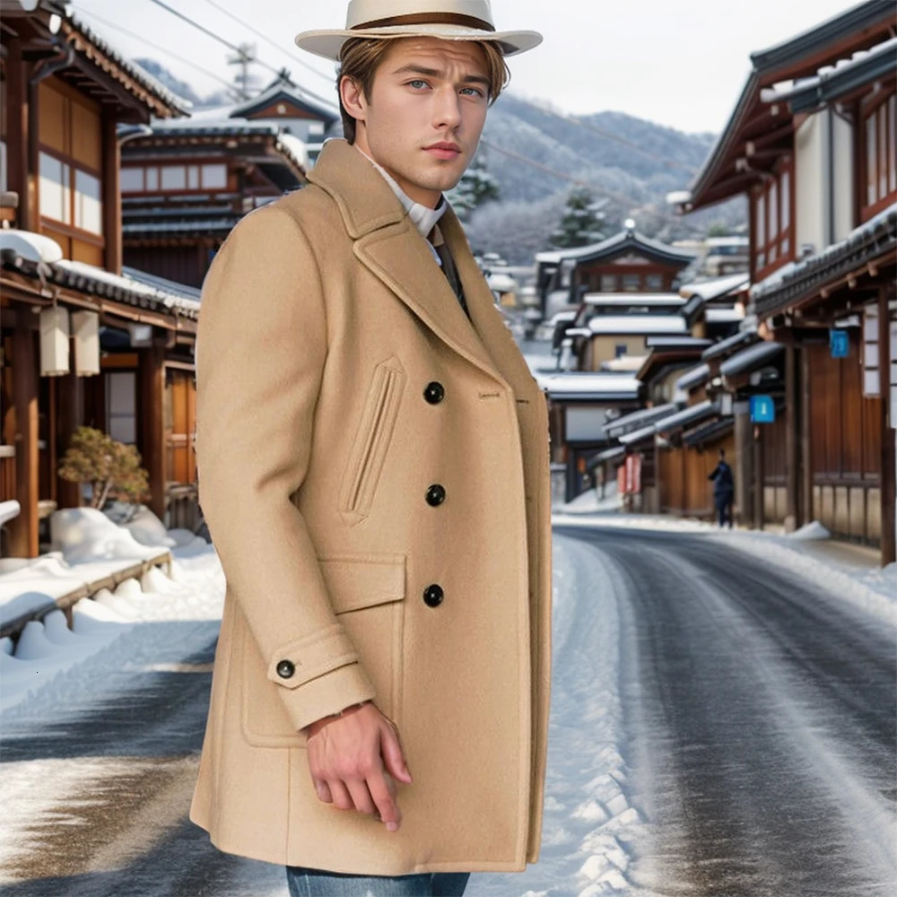 Autumn and winter British mens long sleeved wool coat jacket 241007