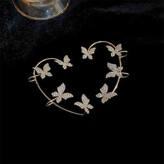 Gold silver and metal butterfly ear clips female non perforated sparkling zircon ear clips W241017