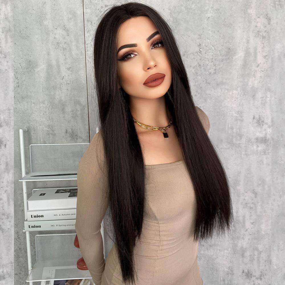 T-Shaped Straight Hand Woven Women's Long Hair, Natural Lace Wig, Lace Wigs